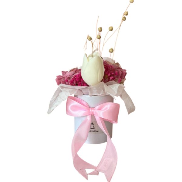 Ροζ - Λευκό Μπουκέτο Από Κερί