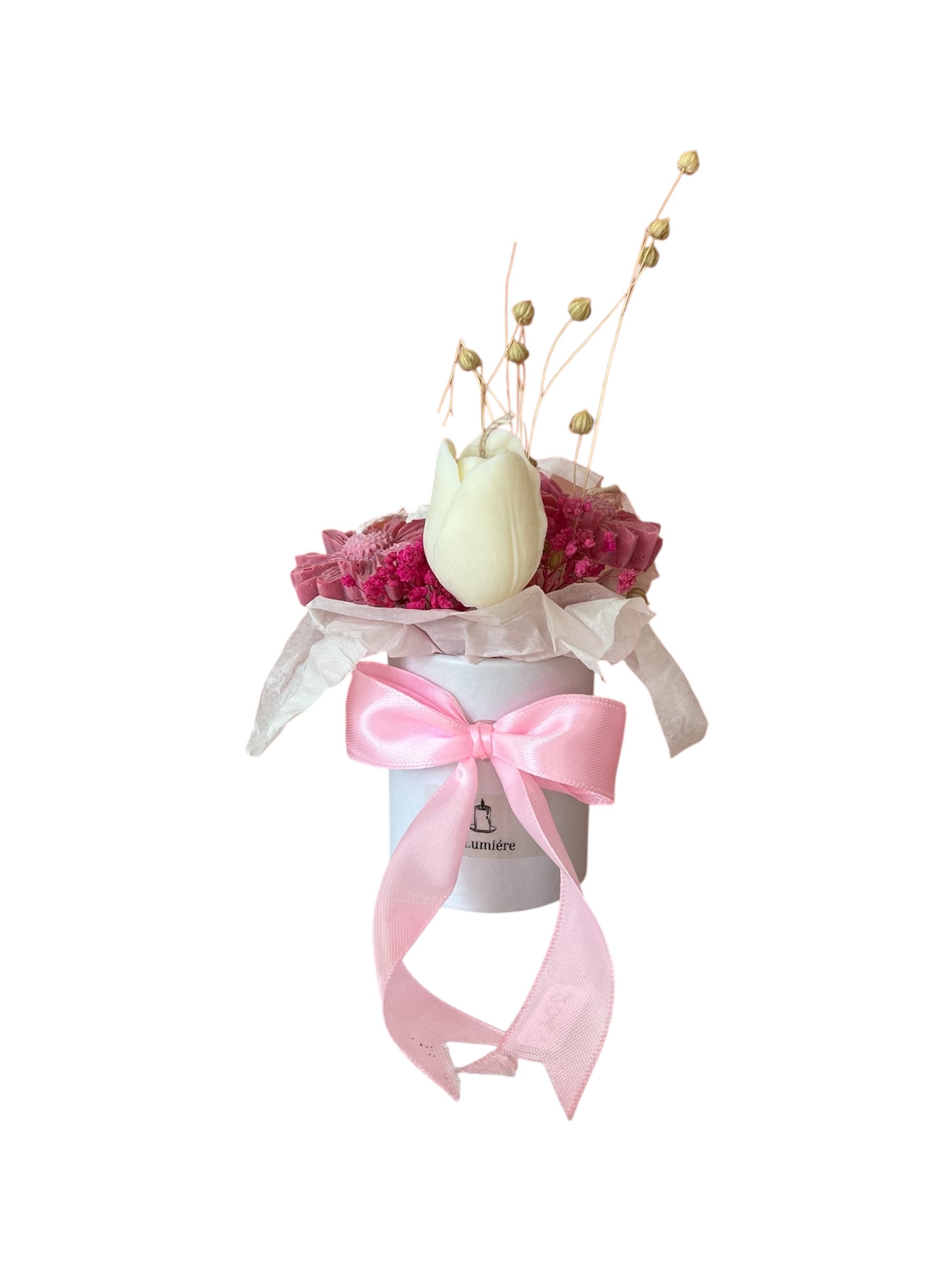 Photoroom_20251005_220344 Ροζ - Λευκό Μπουκέτο Από Κερί - Image 1